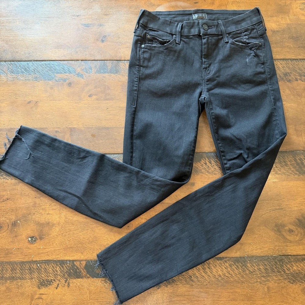 Mother Jeans Womens 25 Black Looker Ankle Fray Skinny Distressed Denim Made USA